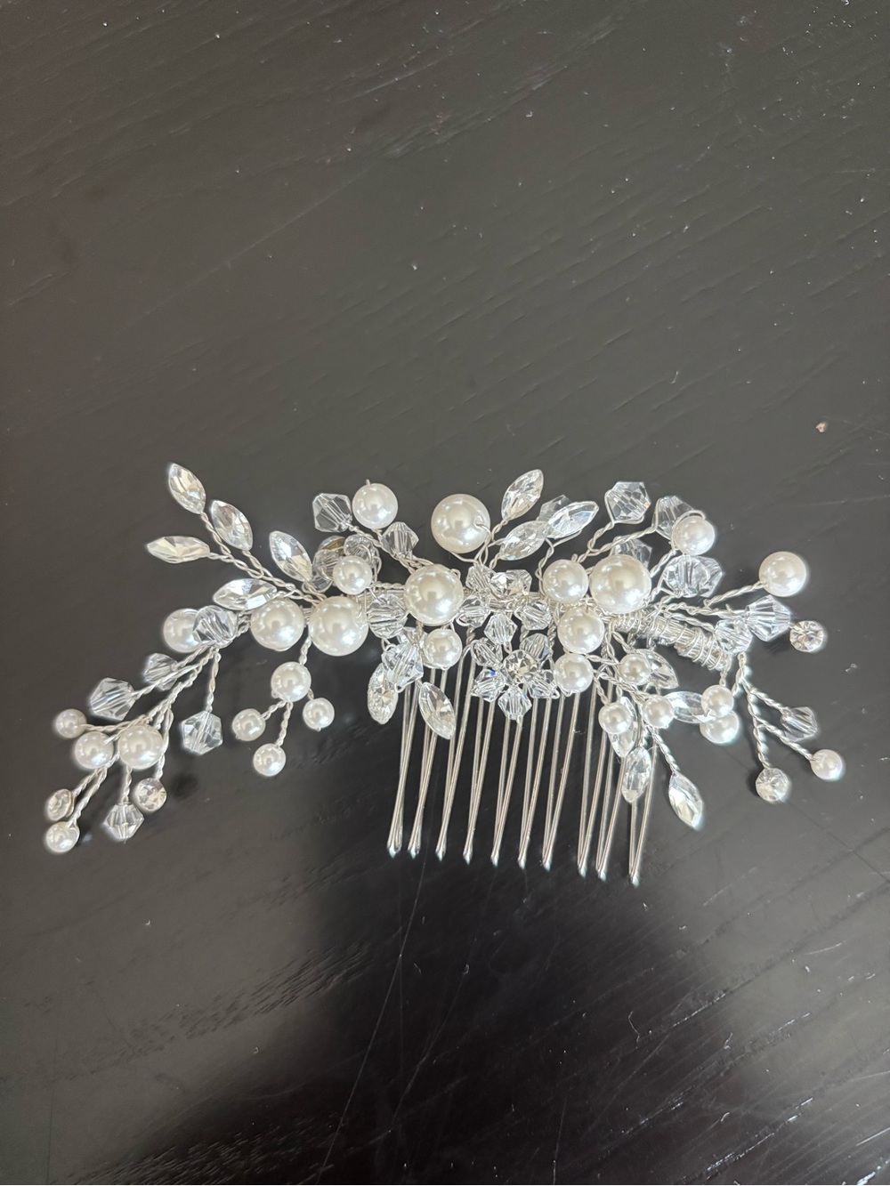 Pearl & Crystal Silver Bridal Hair Comb